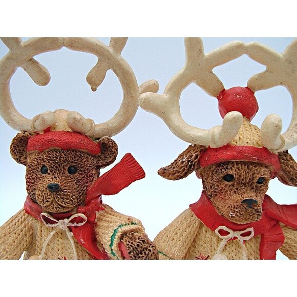 Set 2 Holiday Collection Dogs Dressed As Reindeer Figures Vintage Christmas Deco - Picture 9 of 12